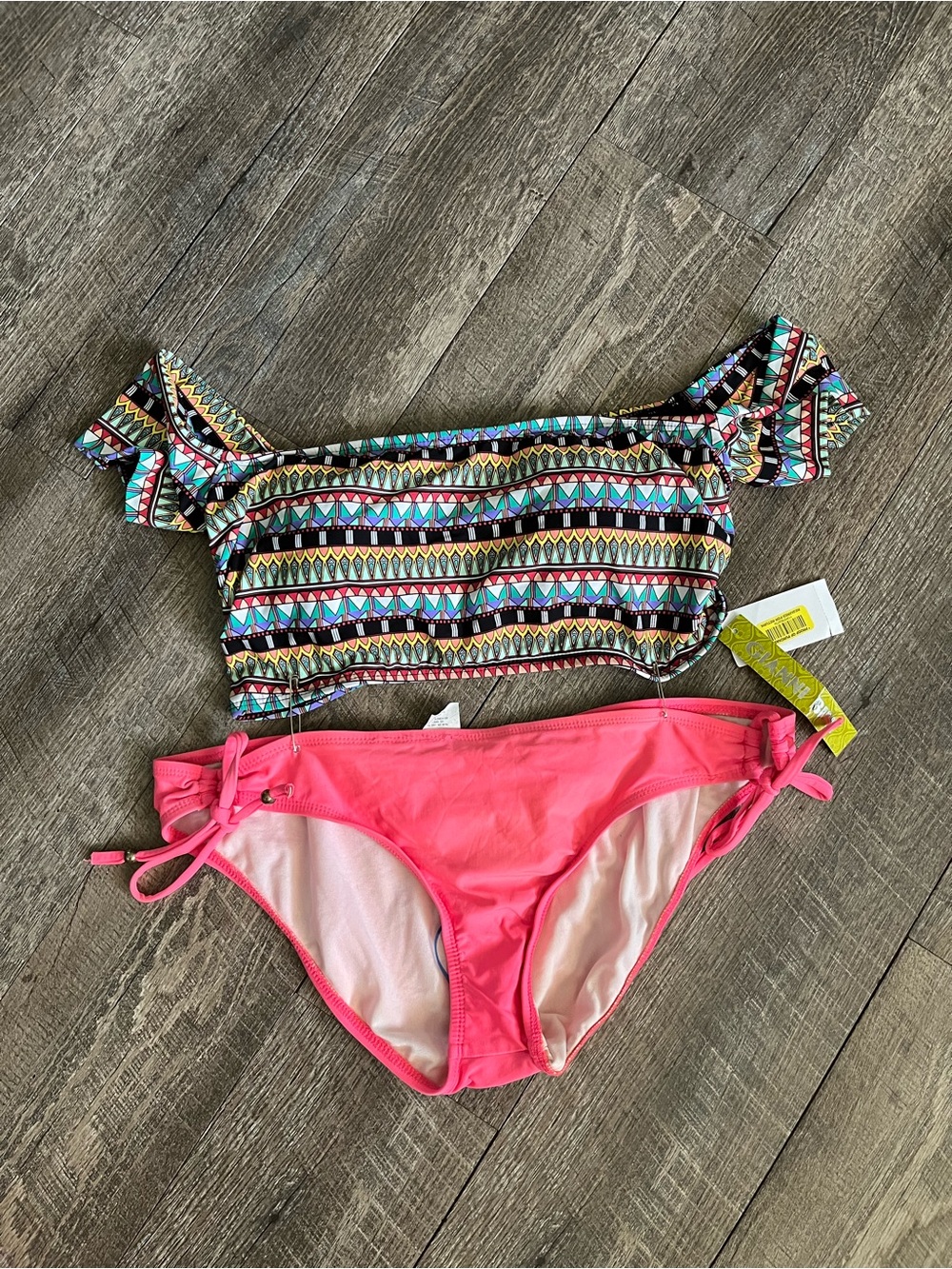 Gianni Bini Pink Bikini Set with Multicolor Patterned Top